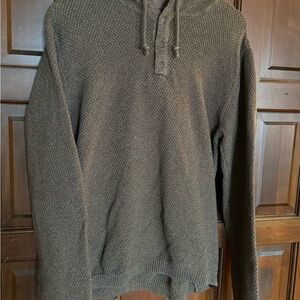 Prana Men’s Large Brown Knit Sweater Hoodie. 100%Cotton.